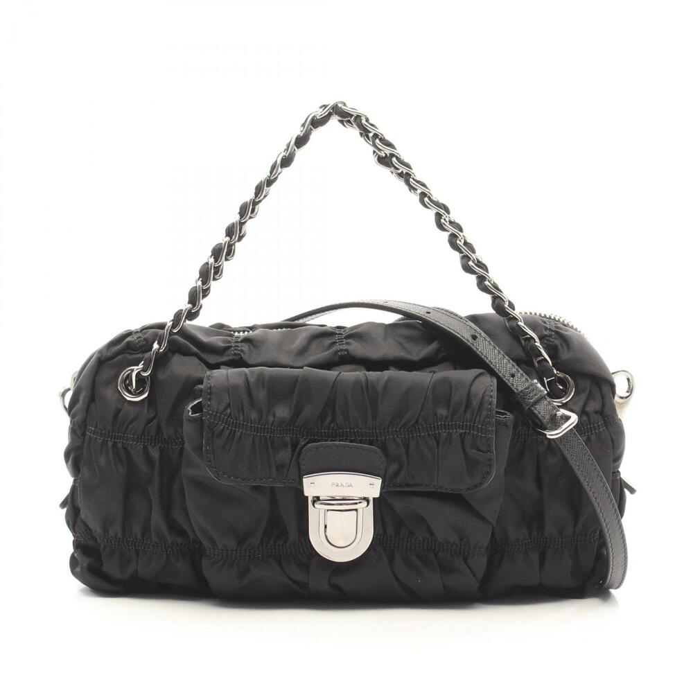 Prada TESSUTO GAUFRE' Gathered 2-Way Handbag, Nylon & Saffiano Leather, Women...